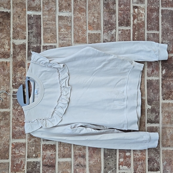 CLARE VRuffle Cotton Sweater In White Size Small - Picture 2 of 6